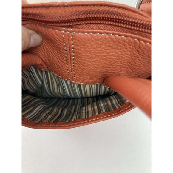 Clarks Pebbled Leather Purse Rust Orange Medium Boho Travel Satchel Double Strap - Picture 5 of 13